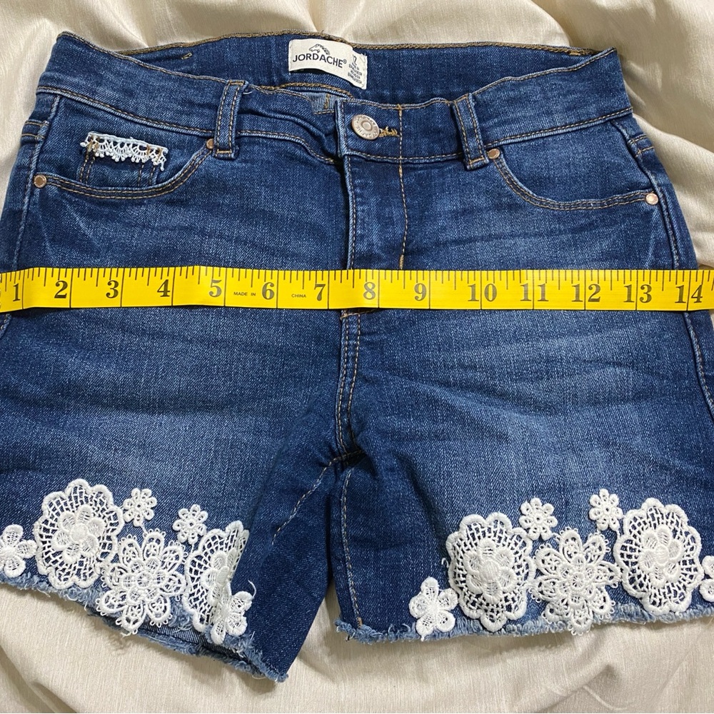 Girls Jordache Denim Shorts with White Lace Size 12